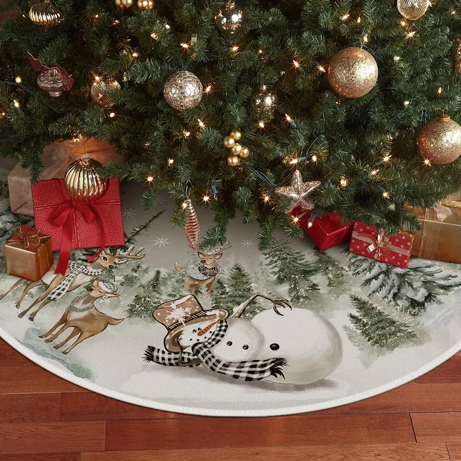 VIKAMA Christmas Tree Dress, Designed With Snowmen, Deer And Snowflakes, Is Perfect For Winter Holiday Home Decoration