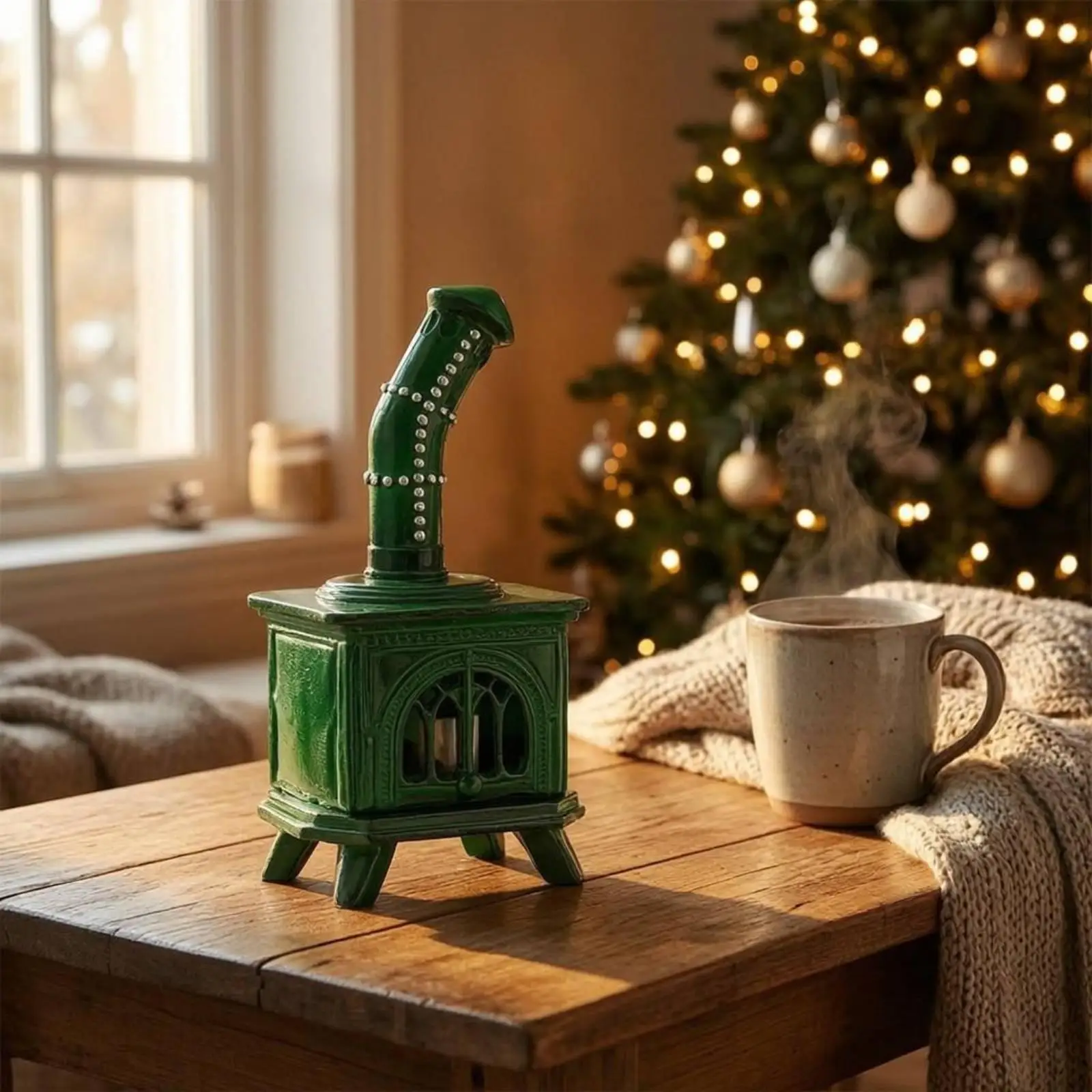 Hand Painted Resin Candle Holder Vintage Fireplace Lantern for Farmhouse Home Decor Winter Festival Party Centerpiece