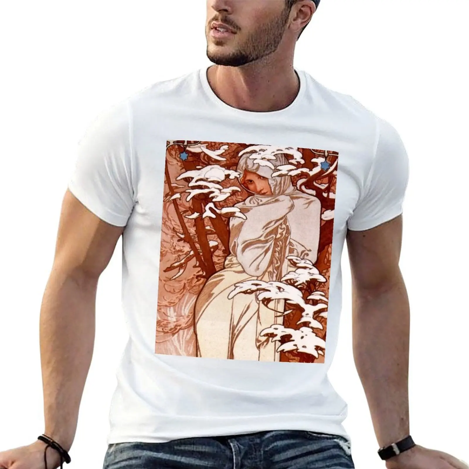 

Vintage Alphonse Mucha -Winter 1897 Art Nouveau T-Shirt anime tshirt t shirt man casual T-Shirt