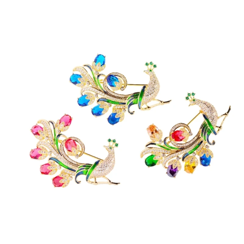Unique Peacocks Brooch Elegant Design Lightweight Alloy Perfect For Gifting