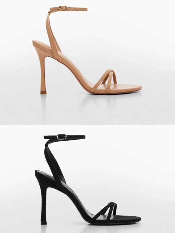 

Mango Women's Sandals 2026 Summer New Sexy Open-Toe Black High Heels Buckle Strap Fashionable Low Cut Rubber Sole Footwear