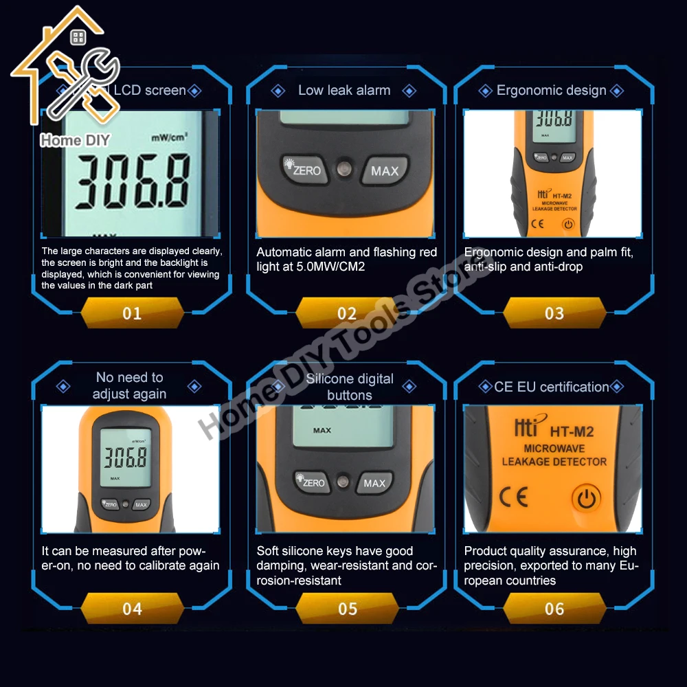 HT-M2 Professionale Digitale LCD Rilevatore di Perdita a Microonde di Alta Precisione Radiazione Tester 0-9.99mW/cm2