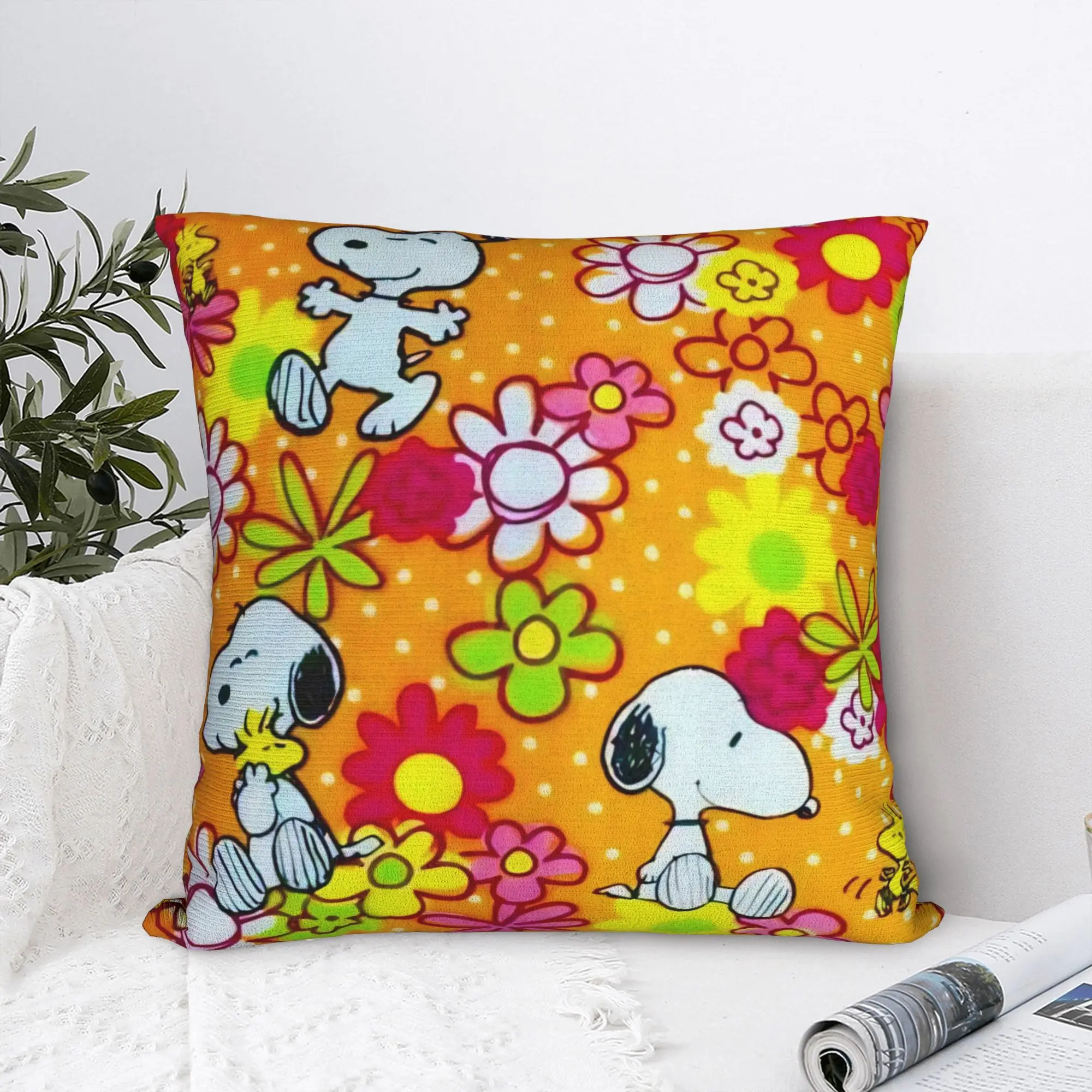 Kawaii 90s S-Snoopys Square Pillow Case  Cushion Covers Vintage Zipper Decorative Pillowcase for Home 40*40cm
