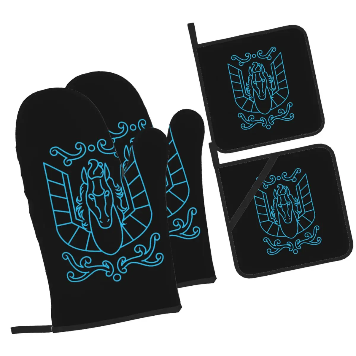 

Knights Of The Zodiac Pegasus Saint Seiya Oven Mitts and Pot Holder Sets of 4 for Baking Kitchen Cooking Grilling Non-Slip Glove