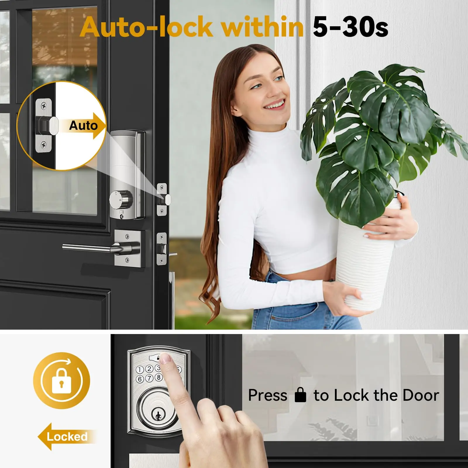 Keyless Entry Door Lock with Handle Electronic Keypad Deadbolt, Front Door Lock Set keyless Entry - Auto Lock, Backlit, Easy Ins