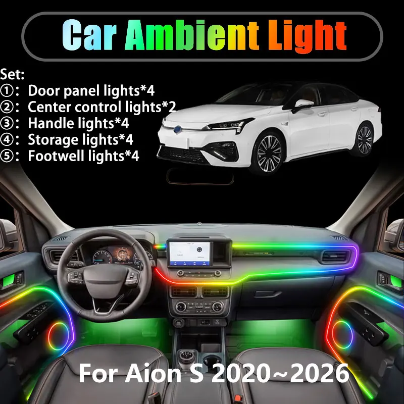 

Для Aion S 2020 ~ 2026 A26 EV GAC ES/18 в 1 Автомобильное окружающее освещение Светодиодные внутренние светодиодные фонари багажника USB RGB Ensemble Streamer Auto