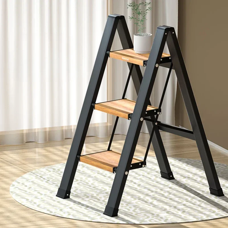 Indoor Multi-Function Folding Ladder Aluminum Alloy Foot Stool Portable Three-step Folding Ladder Telescoping Storage Rack