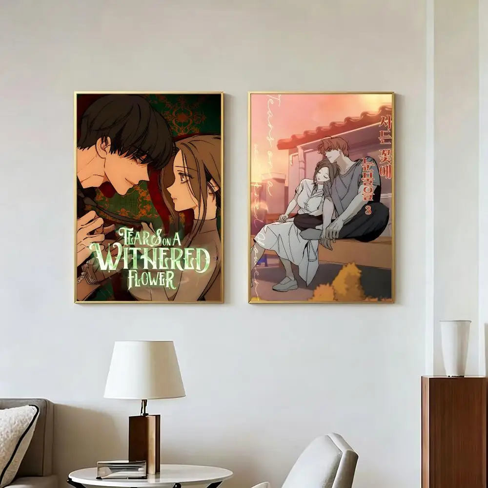 Manhwa T-Tears on Withered Flower Poster Peel And Stick Wall Art Self Adhesive PP Waterproof Wall Decor Living Room Bedroom Gift