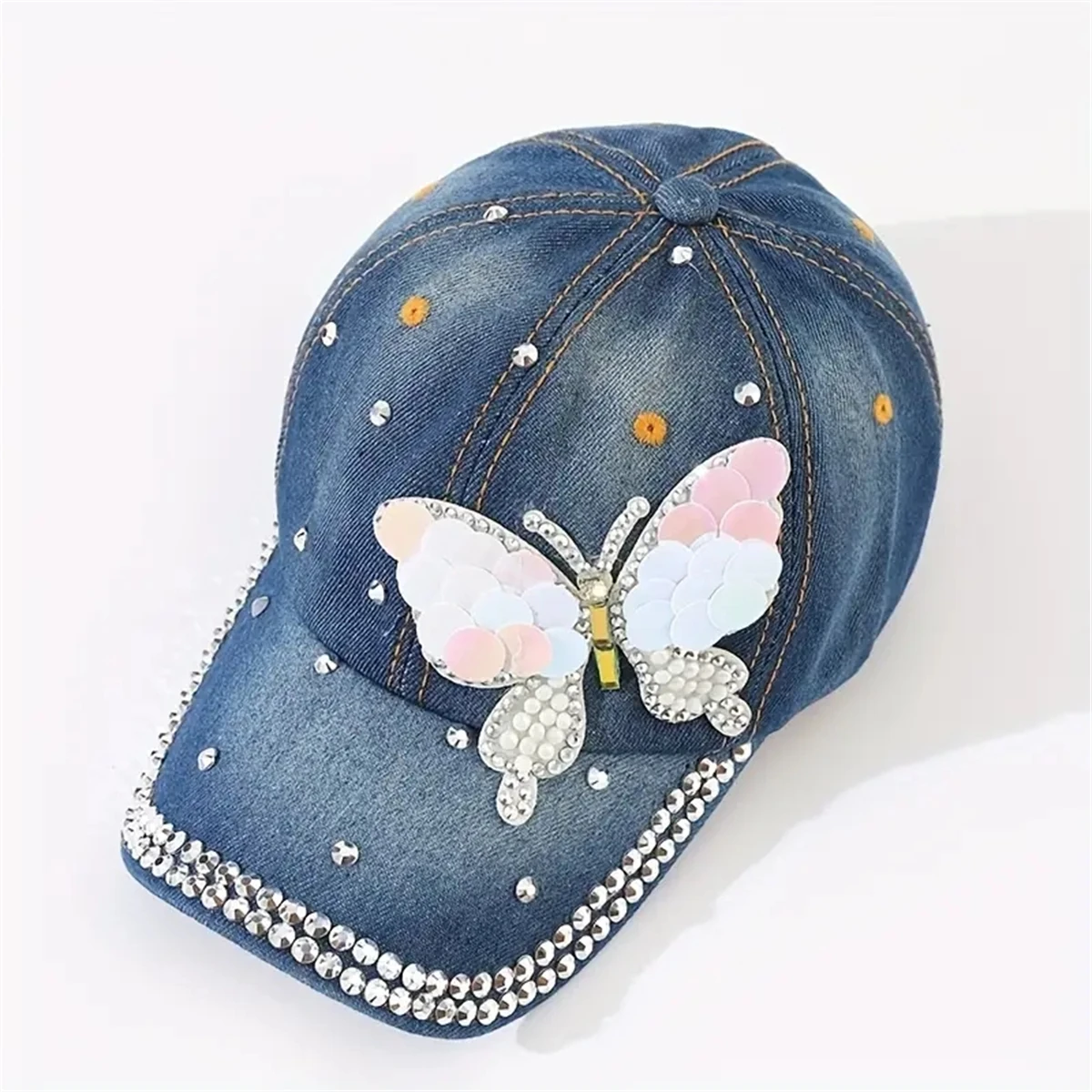 New Ladies denim diamond-encrusted casual show face small fashionable Western style show temperament cap