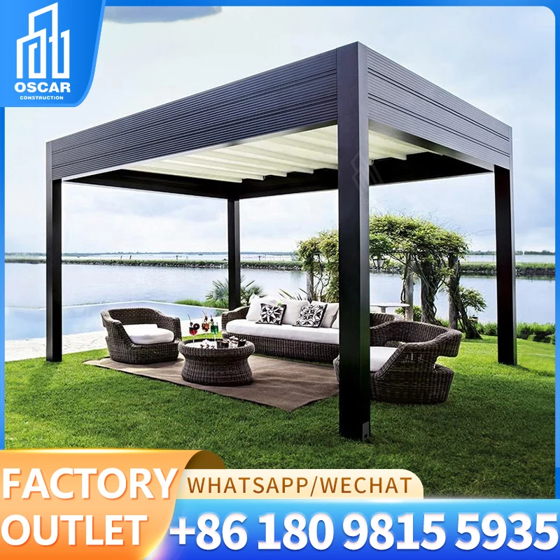 Environmental friendly Modern Automatic Patio Gazebo Louver Roof Pergola with Glass Sliding Door