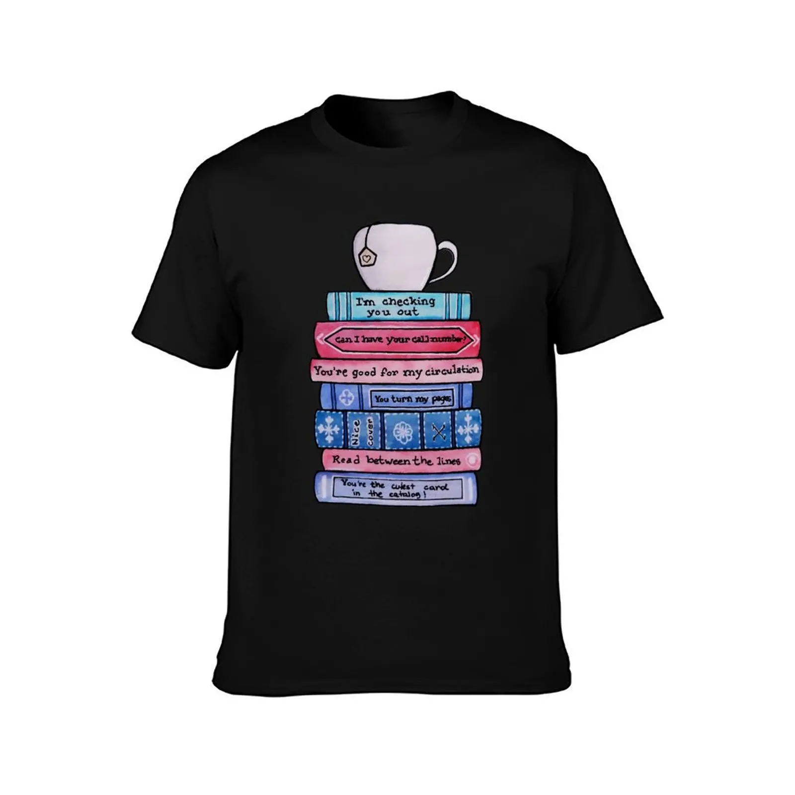 Watercolor Library Lovers Punny Books and Teacup T-Shirt Moisture Wicking Quick Dry Tee T-Shirt