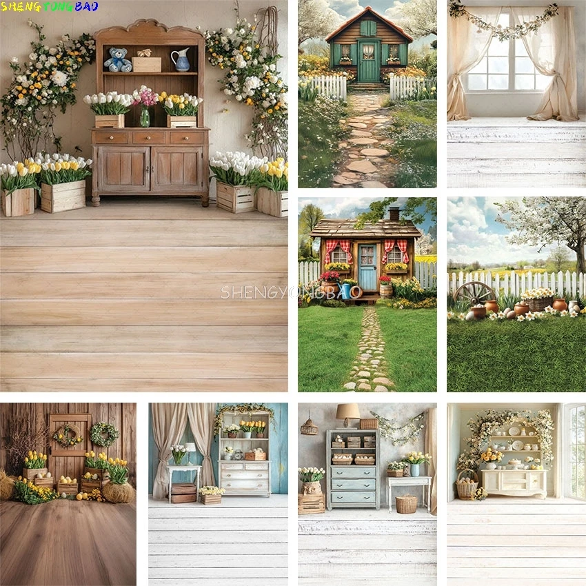 

Spring Easter Scene Photography Background Floral Indoor Window Kid Birthday Party Portrait Decor Backdrop Photo Studio FB-01