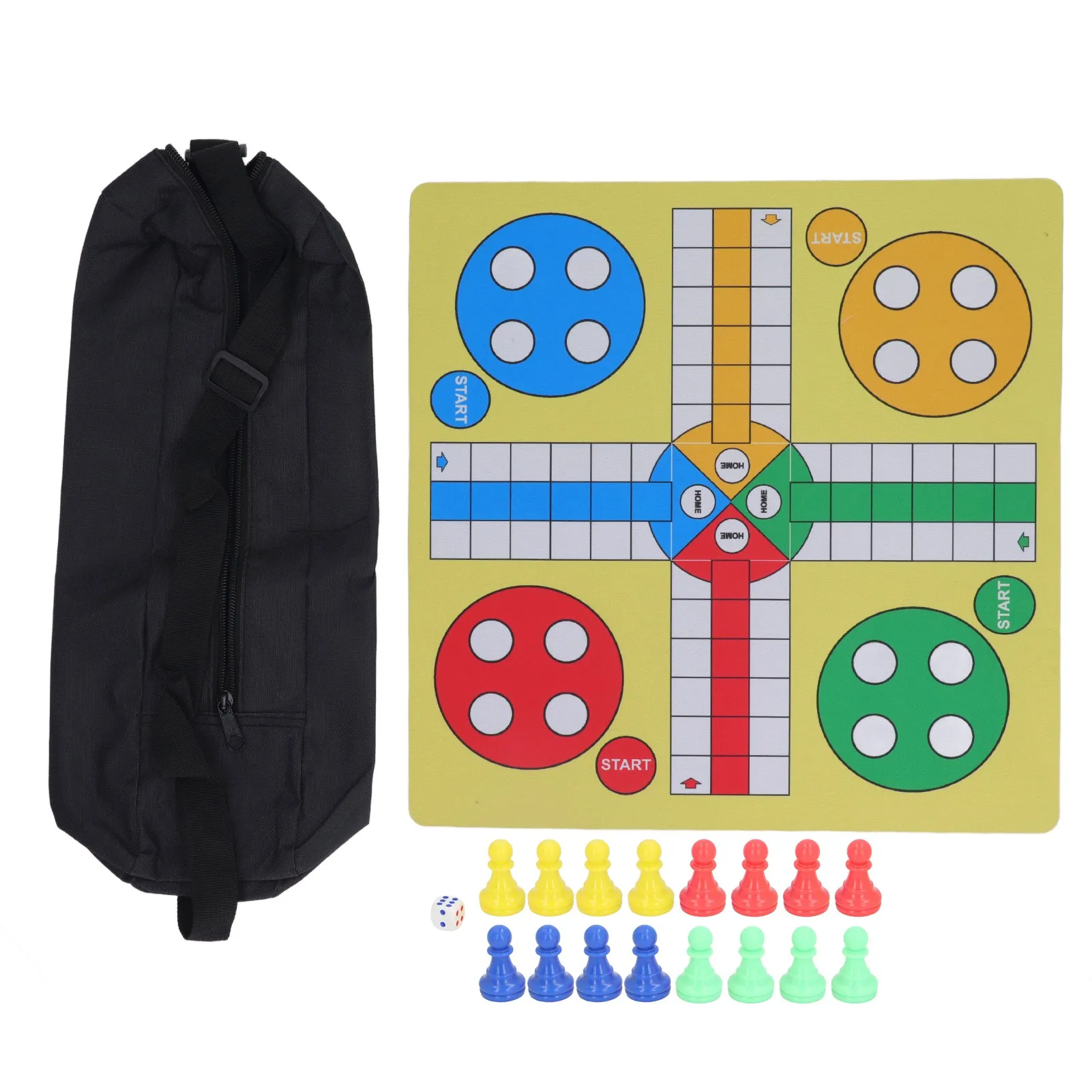 35x35cm Ludo Chess Set Folding Roll Up Board Game Pad with 16 Chess Pieces 1 Dice Family Ludo Learning Game for Kids Adults