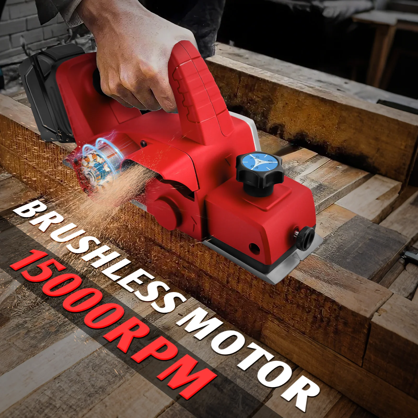 

Cordless Handheld Planer 15000RPM Brushless Electric Wood Planer Woodworking Home DIY Power Tool for Milwaukee 18V Battery Pin