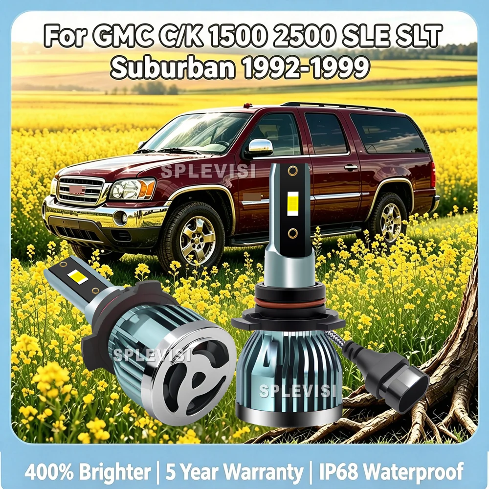 LED 100W 10000LM Headlight Low Beam Super White Headlamps For GMC C/K 1500 2500 SLE SLT Suburban 1992 1993 1994 1995 1996-1999