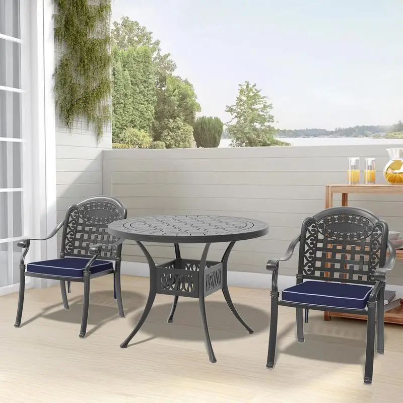 

Cast Aluminum Patio Furniture Set with Blue Cushions - 3-Piece Outdoor Seating Solution for Your Patio or Garden