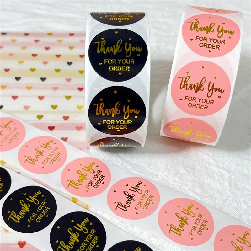 

500pcs Black And Pink Thank You Stickers Hot Stamping Sealing Envelope Gift Wedding Decoration Boutiques Wrapping Supplies