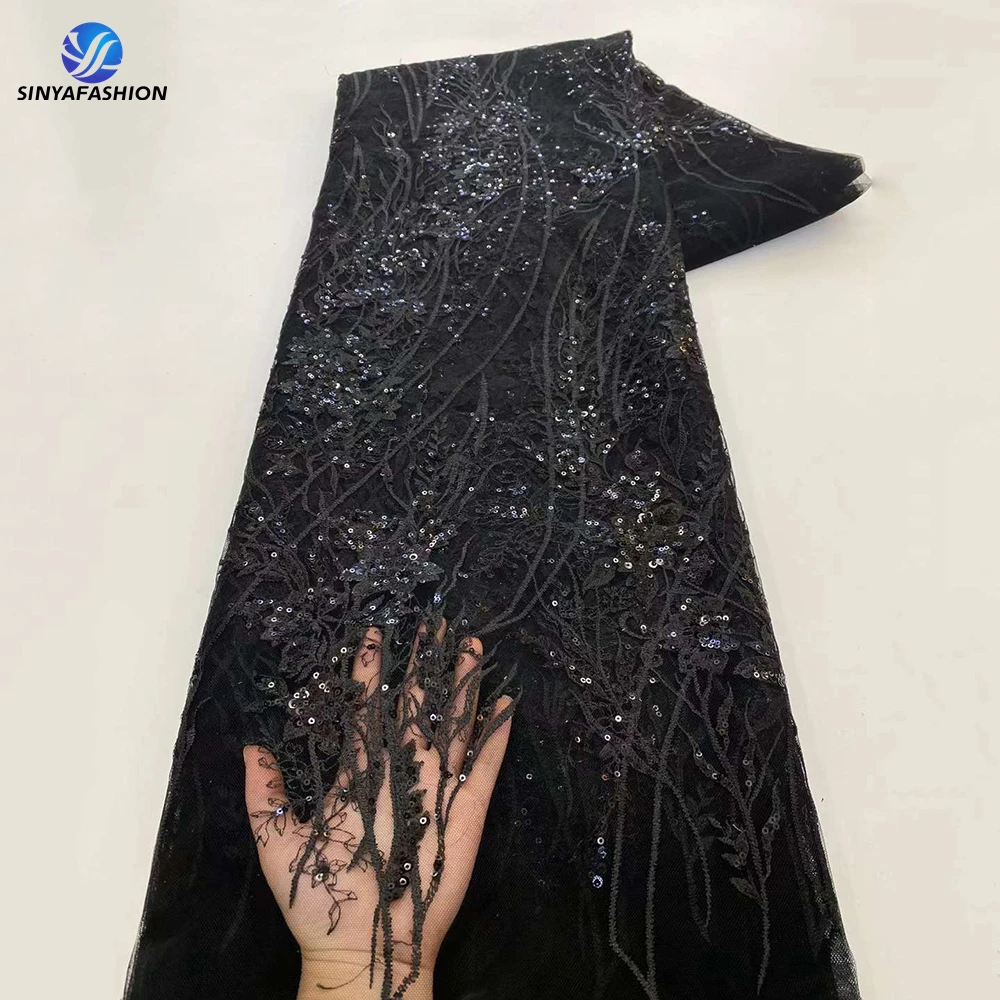 

Tim African Lace Fabric 2024 High Quality Lace Black French Net Embroidery Sequins Tulle Lace Fabric For Wedding Women Dress