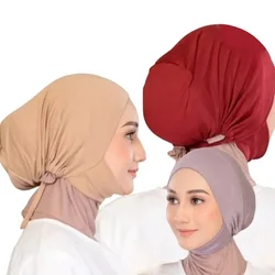 New cotton Inner Hijabs Muslim Women Stretch Jersey Strap Cap Islamic Turban Hat Bonnet Female Leisure Head Wraps 30*19CM