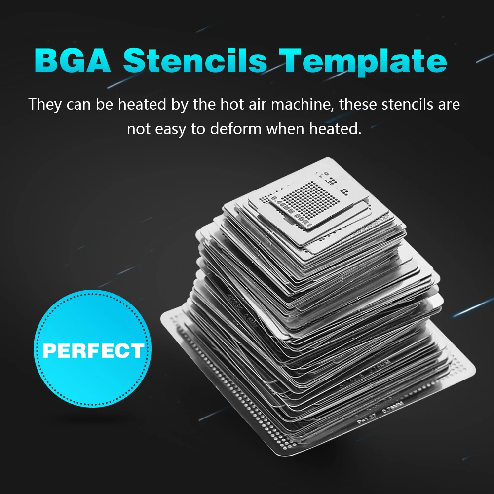 BGA Heat Stencils 130pcs BGA Stencils BGA Reballing Rework Net Stencils Steel Template Mesh Directly Heat Set Kit