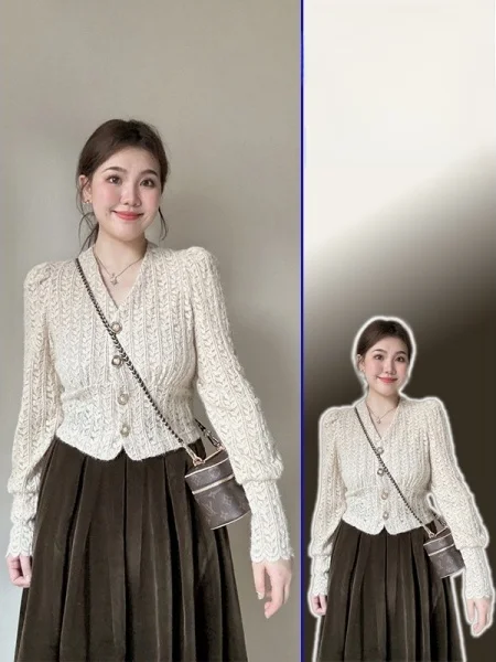 

plus Size Lace V-Ne ort Jaet Velvet Skirt Two-Piece Set for Women Bubble Sve High Waist Winter Faion Ensemble