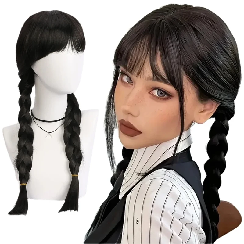 

Wednesday Wig Adams Family Wig Black Double Ponytail Wig Synthetic fiber wig