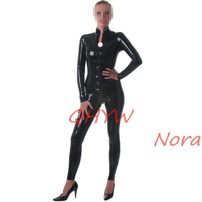 Latex Catsuit Black Color with Front Zip Sexy Fetish Rubber Bodysuits Customize XS- Xxl Plus Size for Women Cosplay Costumes