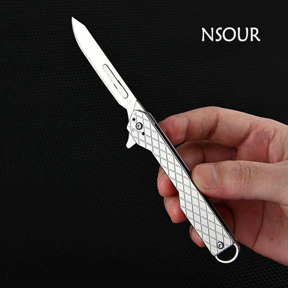 New #60 Stainless Steel Quick-opening Folding Knife Utility Knife Mini Folding Keychain Scalpel EDC Courier Opening Knifves