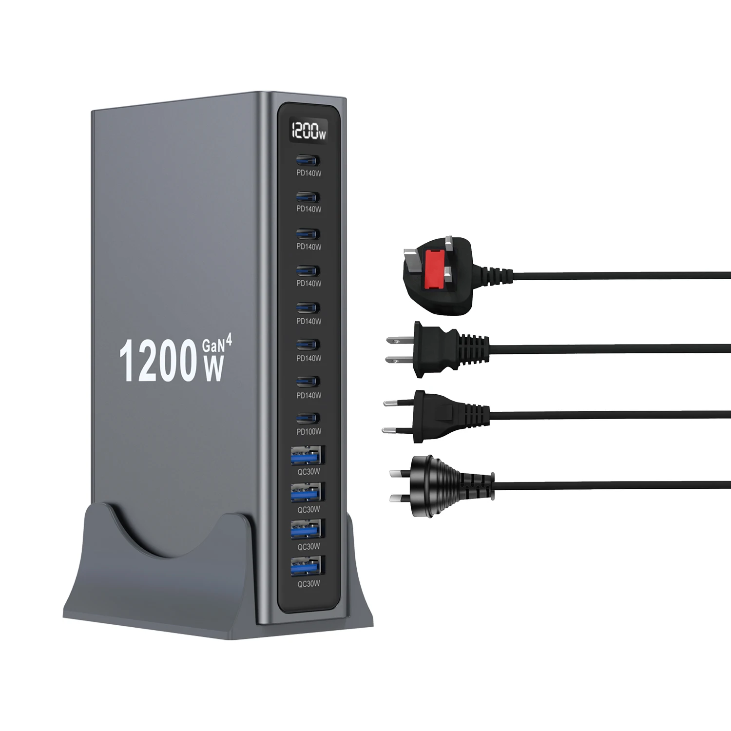 1200W GaN Desktop-Ladegerät 8C4A 12-Port PD Schnellstation PD140W QC30W für Laptop iPhone 17 18 Gleichzeitiges Laden mehrerer Geräte – Detail 12