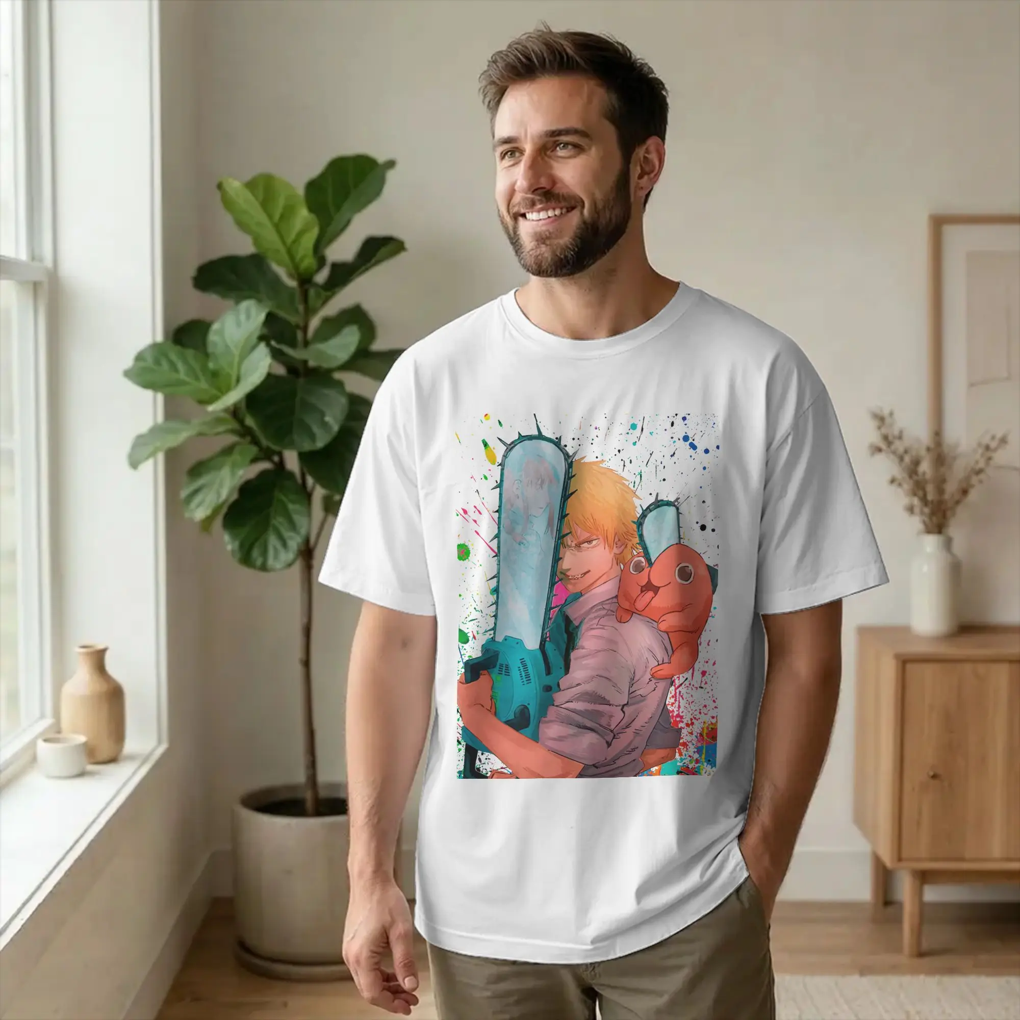 Chainsaws Man Manga T Shirt for Men Women 100% Cotton Funny T-Shirt Crew Neck Denji Pochita Devil Anime Tees Short Sleeve Tops