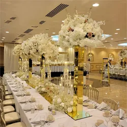 10pcs)gold mirror display floral stand flower stand for wedding centerpieces  crystal candelabra for wedding table decoration