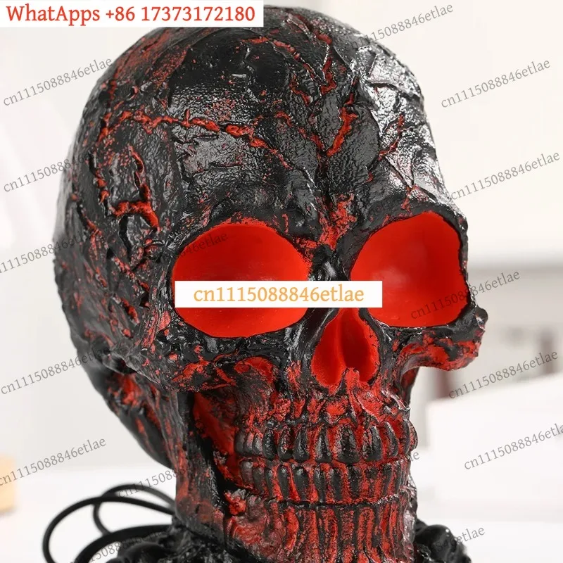 k3 LED Skull Light Resin Sculpture, Hauntingly Artistic Eerie Decor for Halloween Party Centerpiece, Patio & Porch