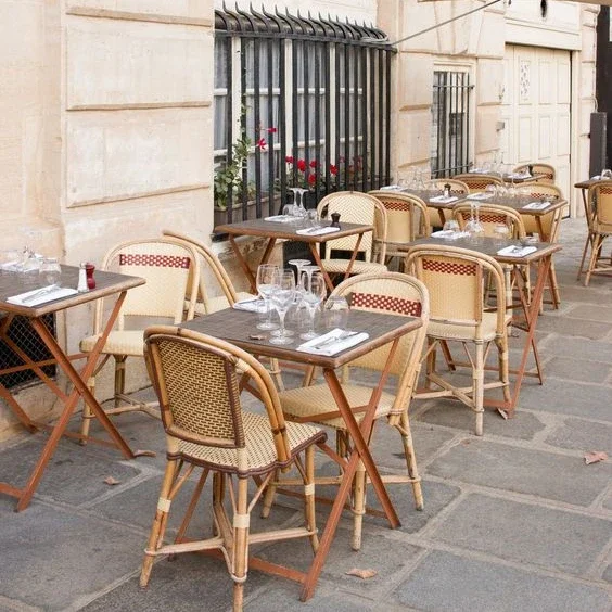 Popular bistrô vintage alumínio cafeteria restaurante móveis bistrô cadeira de vime ao ar livre