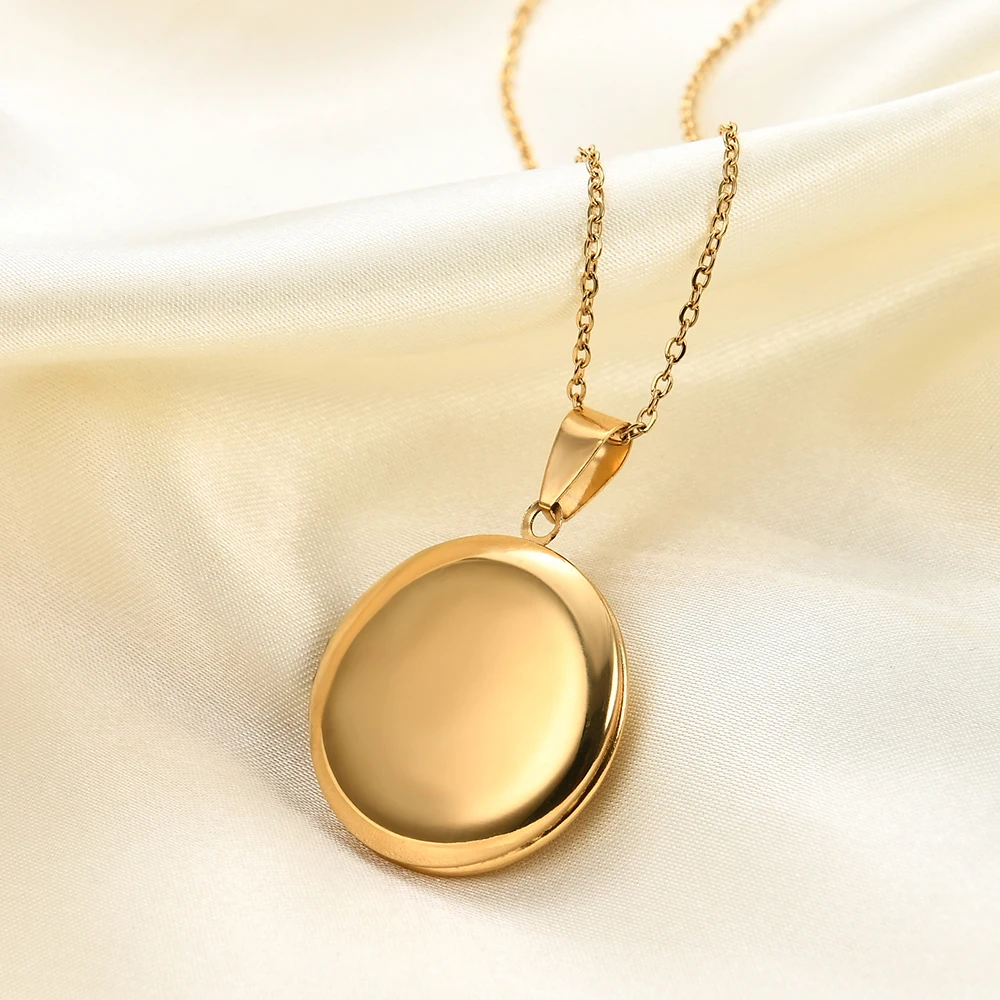 VQYSKO Openable Round Phase Box Lockets Necklace DIY Photo Frame Supplies Mirror Polished Stainless Steel Pendant Necklace