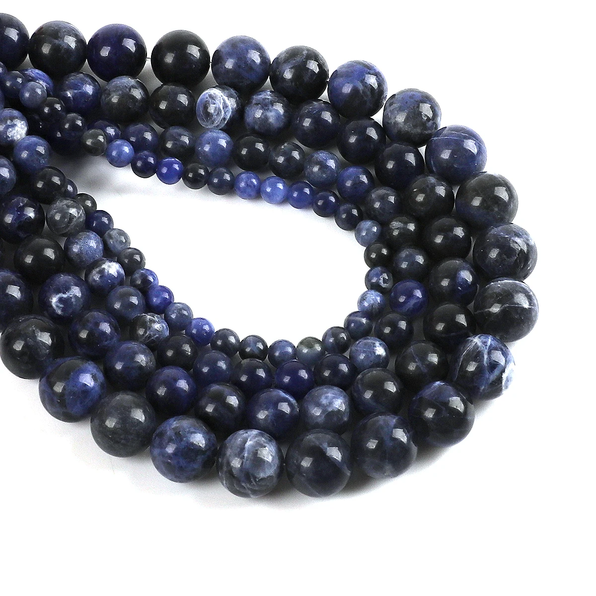 

1String Natural Stone Smooth Blue Patterned Crystal Round Loose Bead For Jewelry Making DIY Bracelet Necklace Accessory