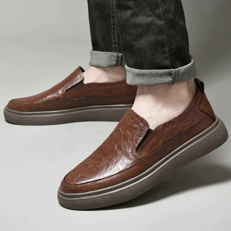 

Туфли мужские кожаные на плоской подошве, элегантная Удобная стильная обувь для офиса, вождения, отдыха на открытом воздухе, деловые, коричневые Лоферы для взрослых