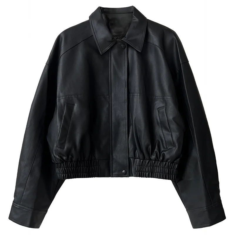 Chaqueta de cuero para mujer, otoño 2025, nueva chaqueta corta holgada de PU para motocicleta.