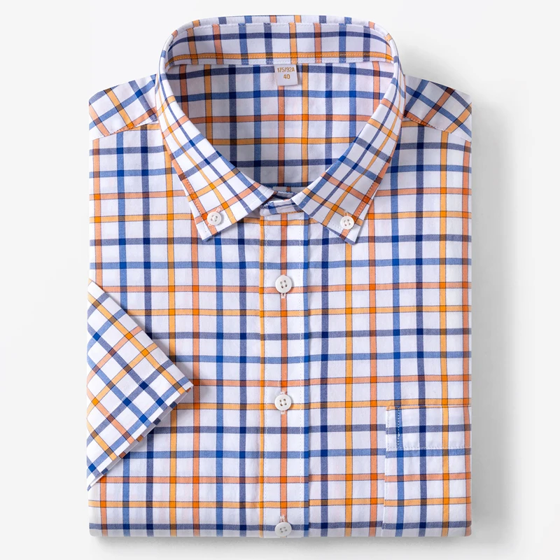 

Men's short-sleeved cotton-check shirt, trendy and versatile for all seasons, suitable for street wear, of high quality.