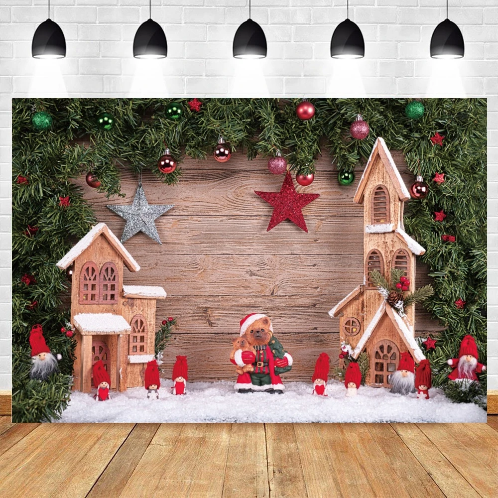 Natal Placa De Madeira Backdrop, Xmas Tree Gift, Snowflake Retro Wood Wall, Indoor Photo Background, Baby Portrait Photography Props