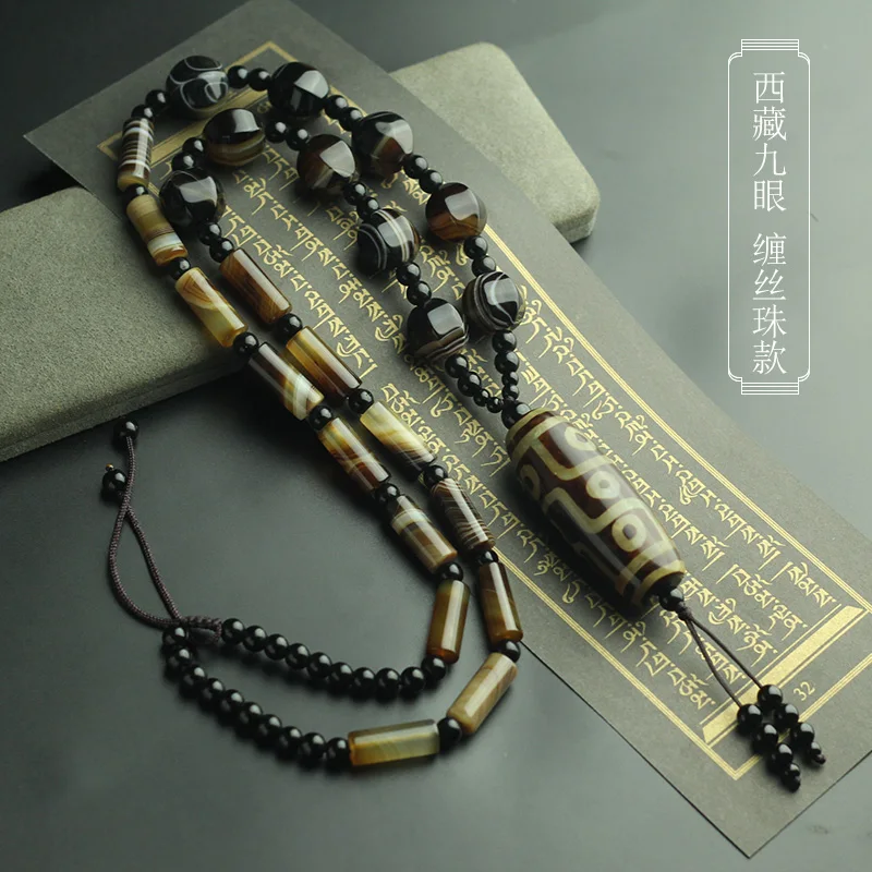 Magical Tibetan Dzi Bead Pendant Amulet 9 Eyes Lucky Vein Necklace Agate Relic Bless Talisman Certificate