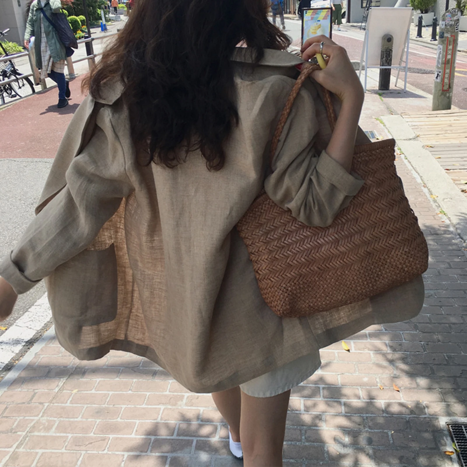 Women Elegant Cotton Jackets Suits Loose Vintage Work Coats Casual Outwear Autumn Laple Neck Long Sleeve Solid OL Blazer
