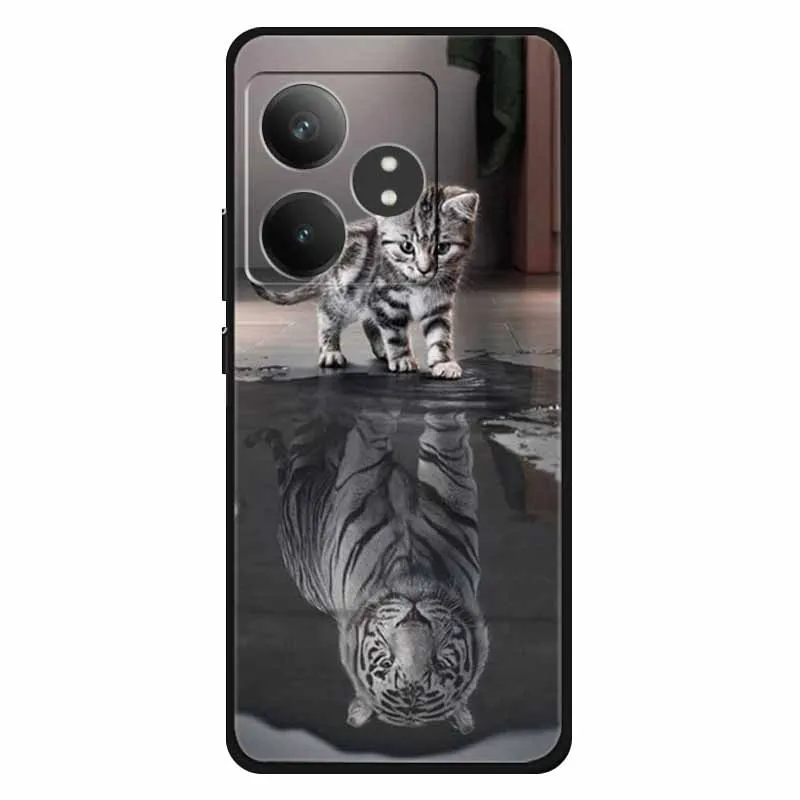 For Realme GT 6T Case Soft Feeling Silicone Luxury Phone Covers For Realme GT 6 GT6 Cases TPU Painted Marble Beautiful GT6t Wolf