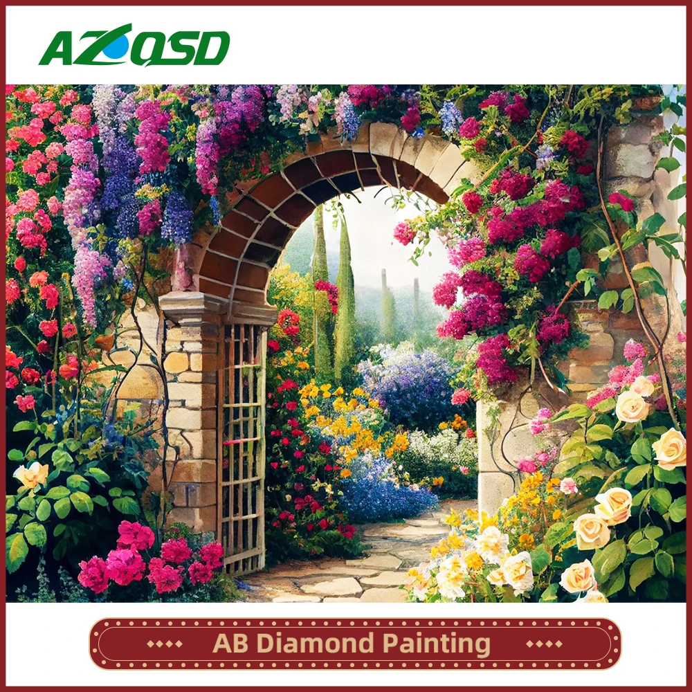 AZQSD AB Diamond Painting Garden Flower 5D Full Square Round Drill Diamond Mosaic Landscape New Arrival 2024 DIY Handmade Gift