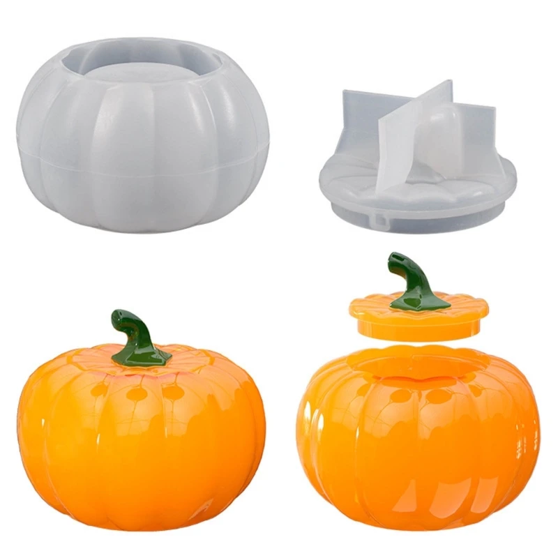 Stampi in resina per scatole Portagioie in silicone con zucca di Halloween con stampo per riporre il coperchio