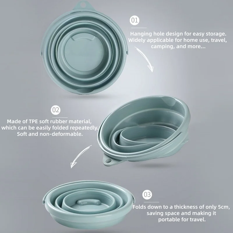 Portable Foldable Plastic Bucket Handheld Collapsible Laundry Basin Large Small Size Space Saving Multifunctional Washing Basin view 5