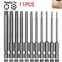 11pcs Torx Screwdriver Bit Set 75mm /3 inch Hex Security Magnetic Head Extra Long/T7/T8/T9/T10/T15/T20/T25/T27/T30/T40 Hand Tool