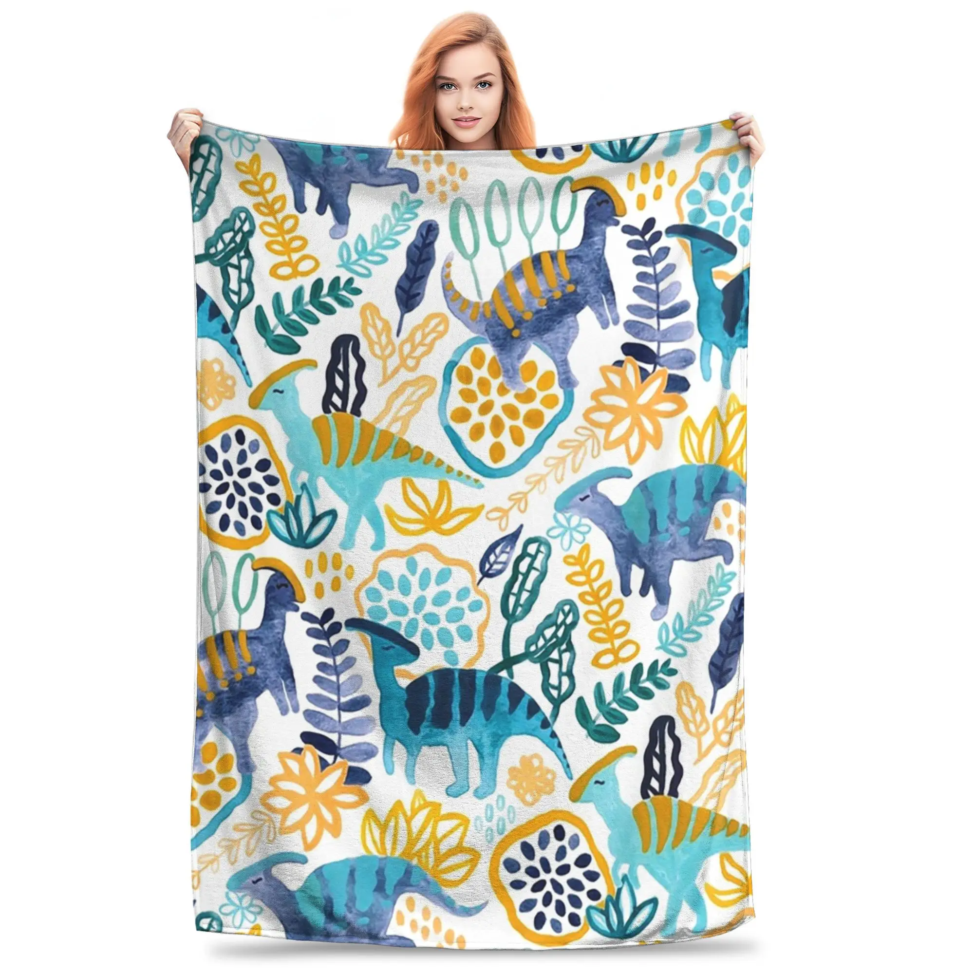 

Gouache Parasaurolophuses Blanket Soft Warm Flannel Throw Blanket Bedspread for Bed Living room Picnic Travel Home Sofa