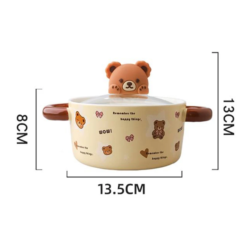 Kawaii Bear Jumbo Ramen Bowl With Lid Kitchen Tableware Cute Japanese Ceramics Instant Noodles Fruit Salad Soup Bowl Gift 750ml