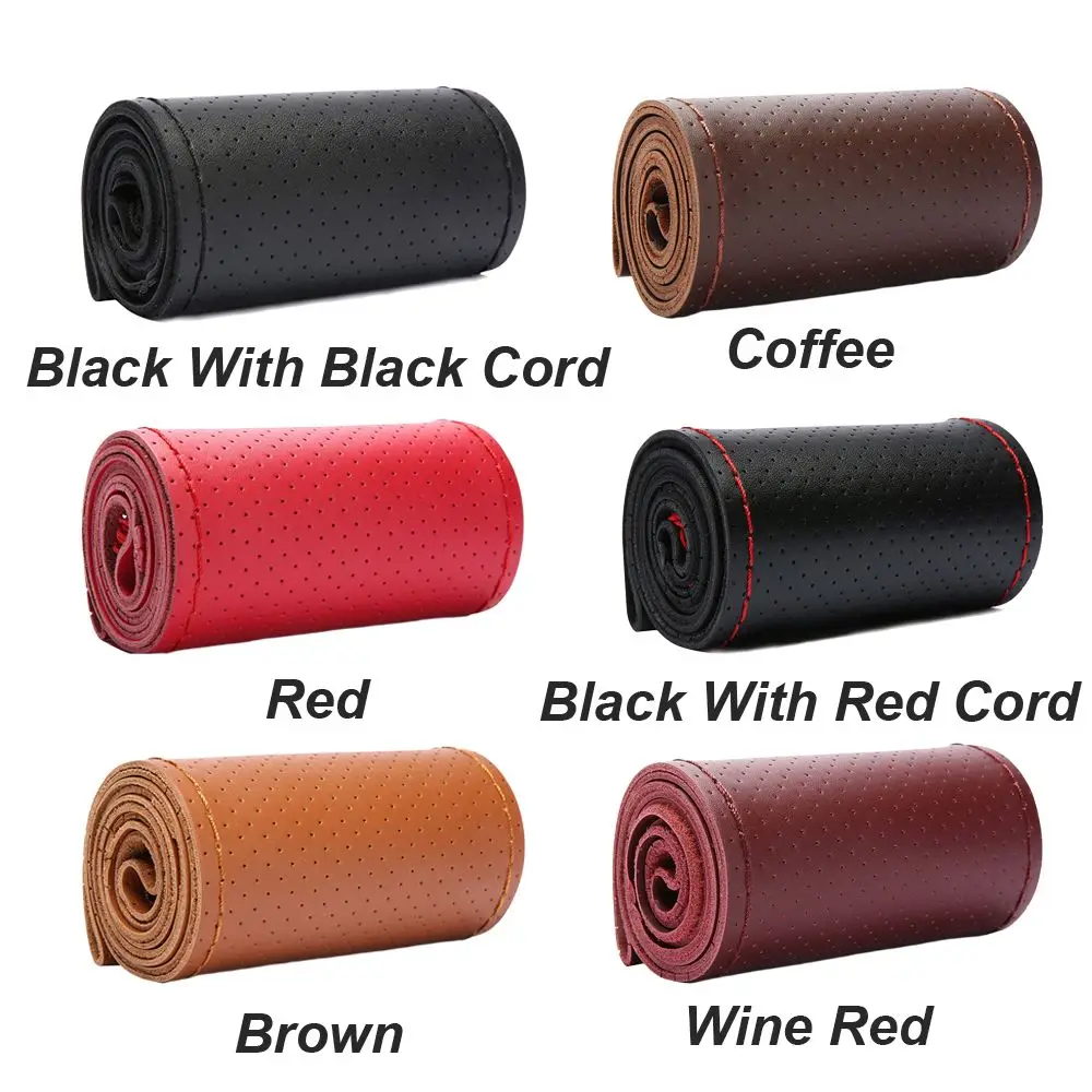 Genuine Leather Car Steering Wheel Cover 38cm Cowhide Braid Auto Steering Wheel Cover With Needles Thread Anti slip
