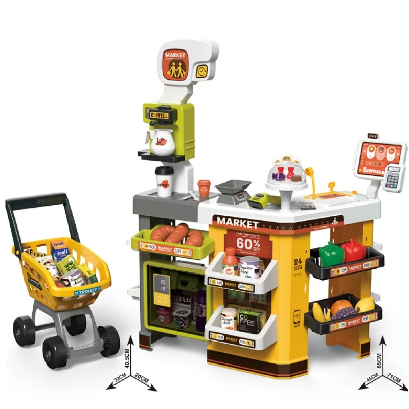 

Simulation Supermarket Toys With Shopping Cart Scanner Cashier Kitchen Toys Birthday Gift Refrigerator Spray Christmas Gift